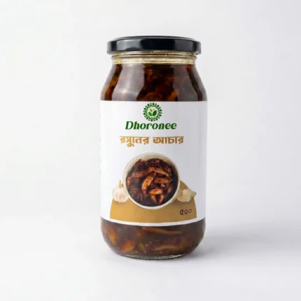 Dhoronee roshun achar garlic pickle 500g jar packaging